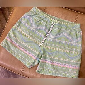 Huk Green and Pink Patterned Men Shorts